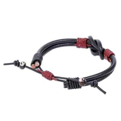 Leather cord bracelet, 'Unity and Harmony' - Thai Handmade Black & Red Leather Cord Unity Bracelet