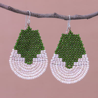 Beaded dangle earrings, 'Si Thep Temple in Green' - Glass Beaded Dangle Earrings from Thailand