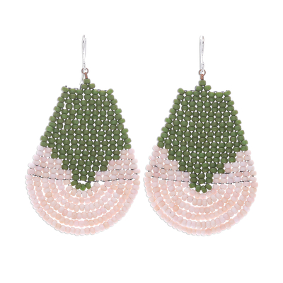 Beaded dangle earrings, 'Si Thep Temple in Green' - Glass Beaded Dangle Earrings from Thailand