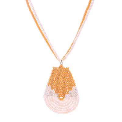 Beaded Pendant Necklace in Marigold and Cream