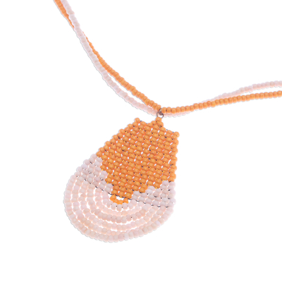 Beaded pendant necklace, 'Si Thep Temple in Marigold' - Beaded Pendant Necklace in Marigold and Cream