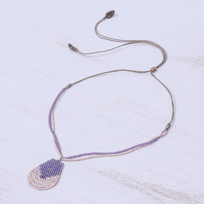 Beaded pendant necklace, 'Si Thep Temple in Lavender' - Iridescent Lavender Glass Beaded Pendant Necklace