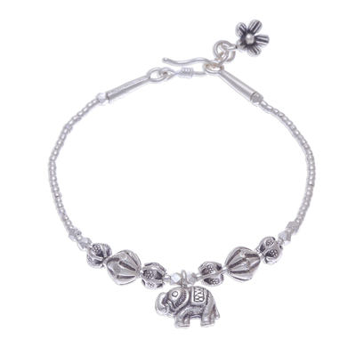 950 Silver Link Bracelet with Elephant Charm from Thailand