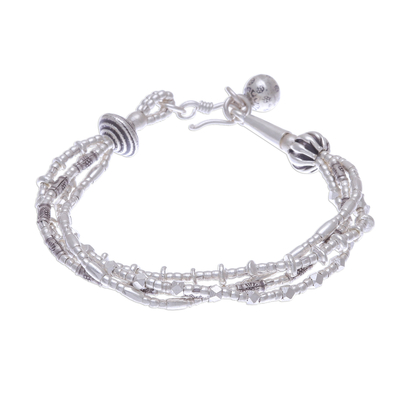 950 Silver Beaded Bracelet with Stamped Charm from Thailand