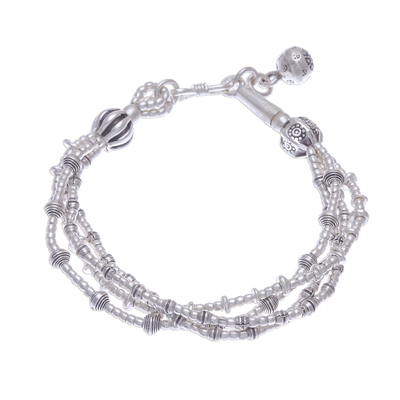 950 Silver Beaded Bracelet with Stamped Charm from Thailand