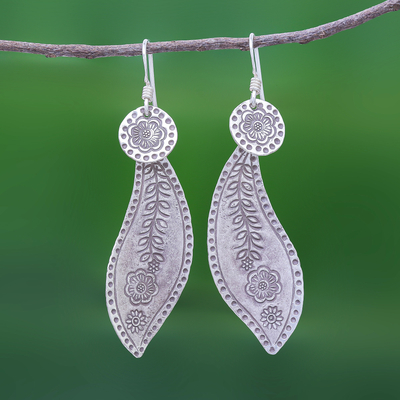 Sterling silver dangle earrings, 'Quiet Nature' - Sterling Silver Dangle Earrings Leaves