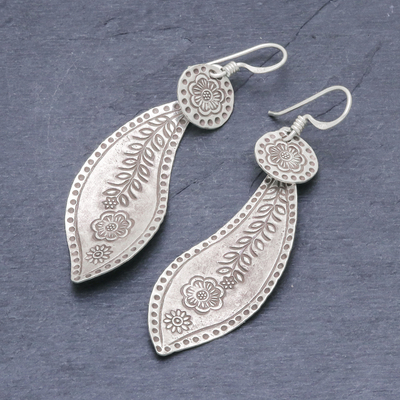 Sterling silver dangle earrings, 'Quiet Nature' - Sterling Silver Dangle Earrings Leaves