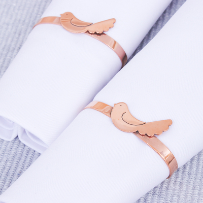 Copper napkin rings, 'Morning Birds' (set of 4) - Hand Made Copper Bird Napkin Rings (Set of 4)