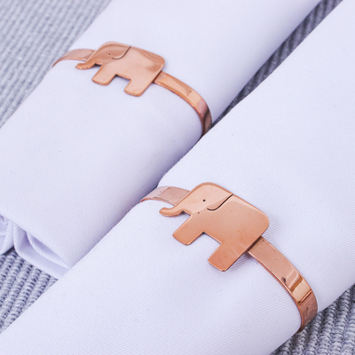 Copper napkin rings, 'Morning Elephants' (set of 4) - Thai Hand Crafted Copper Elephant Napkin Rings (Set of 4)
