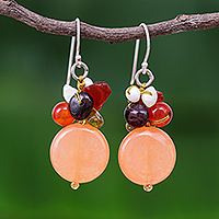 Multi-gemstone dangle earrings, 'Orange Love'