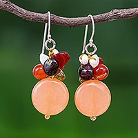 Multi-gemstone dangle earrings, 'Orange Love'