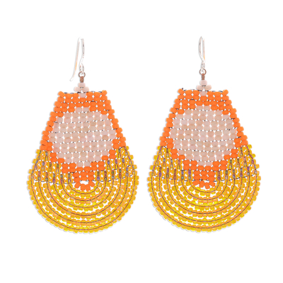 Beaded dangle earrings, 'Si Thep Treasure in Orange' - Handmade Orange Glass Beaded Earrings