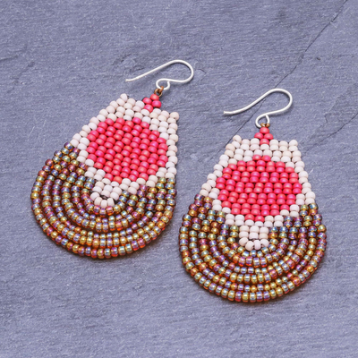 Beaded dangle earrings, 'Si Thep Treasure in Rose' - Rose and Orange Glass Beaded Dangle Earrings