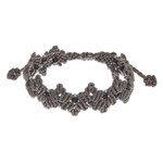 Onyx beaded macrame bracelet, 'Zigzag in Grey' - Grey Macrame Onyx Bead Bracelet