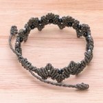 Onyx beaded macrame bracelet, 'Zigzag in Grey' - Grey Macrame Onyx Bead Bracelet