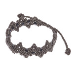Onyx beaded macrame bracelet, 'Zigzag in Grey' - Grey Macrame Onyx Bead Bracelet