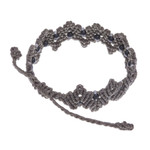 Onyx beaded macrame bracelet, 'Zigzag in Grey' - Grey Macrame Onyx Bead Bracelet