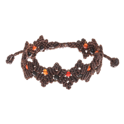 Dark Brown Macrame Carnelian Bead Bracelet