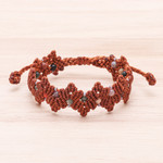 Agate beaded macrame bracelet, 'Zigzag in Rust' - Brown Macrame Agate Bead Bracelet