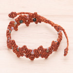 Agate beaded macrame bracelet, 'Zigzag in Rust' - Brown Macrame Agate Bead Bracelet