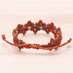 Agate beaded macrame bracelet, 'Zigzag in Rust' - Brown Macrame Agate Bead Bracelet