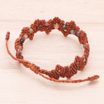 Agate beaded macrame bracelet, 'Zigzag in Rust' - Brown Macrame Agate Bead Bracelet