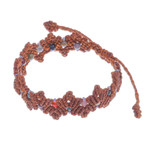 Agate beaded macrame bracelet, 'Zigzag in Rust' - Brown Macrame Agate Bead Bracelet