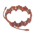Agate beaded macrame bracelet, 'Zigzag in Rust' - Brown Macrame Agate Bead Bracelet