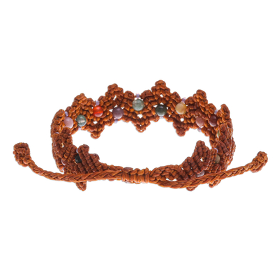 Agate beaded macrame bracelet, 'Zigzag in Rust' - Brown Macrame Agate Bead Bracelet