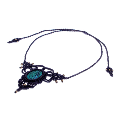 Serpentine macrame pendant necklace, 'Bohemian Grandeur' - Macrame Pendant Necklace with Serpentine