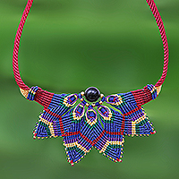 Onyx macrame pendant necklace, Bohemian Star