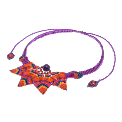 Halskette mit Amethyst-Makramee-Anhänger - Handgefertigte Amethyst- und Makramee-Halskette