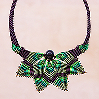 Garnet macrame pendant necklace, 'Bohemian Star'