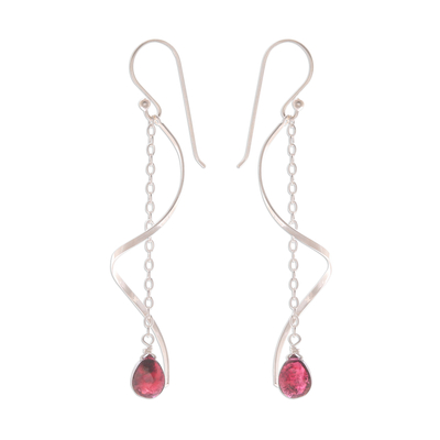 Garnet dangle earrings, 'Solar Spin' - Garnet and Sterling Silver Dangle Earrings