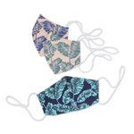 Cotton face masks, 'Banana Leaves' (set of 3) - 3 Banana Leaf Print Adjustable-Ear Loop Cotton Face Masks