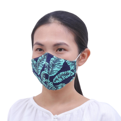 Gesichtsmasken aus Baumwolle, (3er-Set) - 3 Baumwoll-Gesichtsmasken mit Bananenblatt-Print und verstellbaren Ohrschlaufen