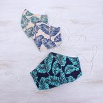 Cotton face masks, 'Banana Leaves' (set of 3) - 3 Banana Leaf Print Adjustable-Ear Loop Cotton Face Masks