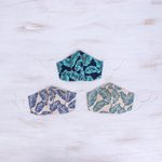 Cotton face masks, 'Banana Leaves' (set of 3) - 3 Banana Leaf Print Adjustable-Ear Loop Cotton Face Masks