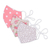 Cotton face masks, 'Rosy Dots and Posies' (set of 3) - 3 Pink-White-Sepia Print Ear Loop Cotton Face Masks Set (image 2g) thumbail