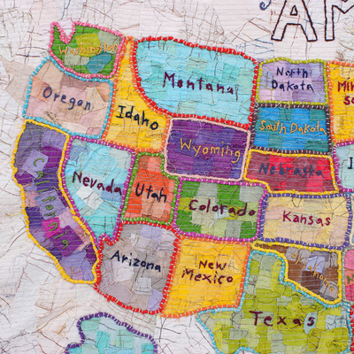 Wandbehang aus Baumwoll-Patchwork - Einzigartige Patchwork-Karte der USA als Wandbehang