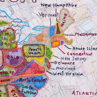 Wandbehang aus Baumwoll-Patchwork - Einzigartige Patchwork-Karte der USA als Wandbehang