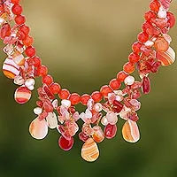 Multi-gemstone waterfall necklace, 'Peach Tone Beauty'