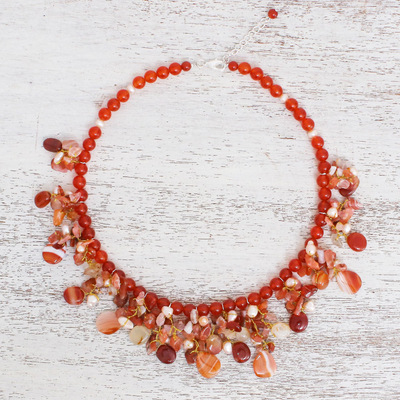 Artisan Crafted Pearl-Chalcedony-Carnelian Necklace - Peach Tone Beauty ...