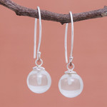 Quartz dangle earrings, 'Crystal Love' - Clear Quartz Bead Sterling Silver Dangle Earrings