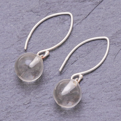 Quartz dangle earrings, 'Crystal Love' - Clear Quartz Bead Sterling Silver Dangle Earrings