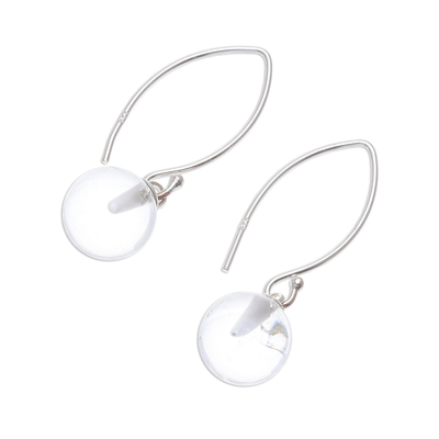 Quartz dangle earrings, 'Crystal Love' - Clear Quartz Bead Sterling Silver Dangle Earrings