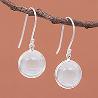 Quartz dangle earrings, 'Crystal Elegance' - Sterling Silver Dangle Earrings with Clear Quartz Bead