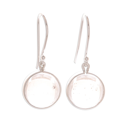 Quartz dangle earrings, 'Crystal Elegance' - Sterling Silver Dangle Earrings with Clear Quartz Bead