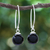 Onyx dangle earrings, 'Mood at Midnight' - Black Onyx Bead Sterling Silver Dangle Earrings (image 2) thumbail