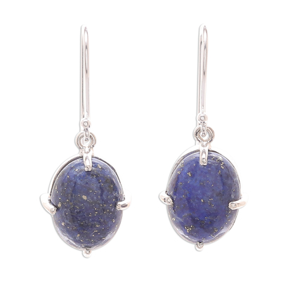 Lapis lazuli dangle earrings, 'Early Evening' - Lapis Lazuli Cabochon Sterling Silver Dangle Earrings